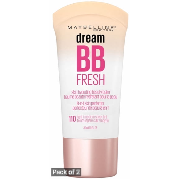 Maybelline Dream Fresh 8 in 1 Skin Perfector BB Cream, Ligh/Medium 1 fl oz (Pack of 2)