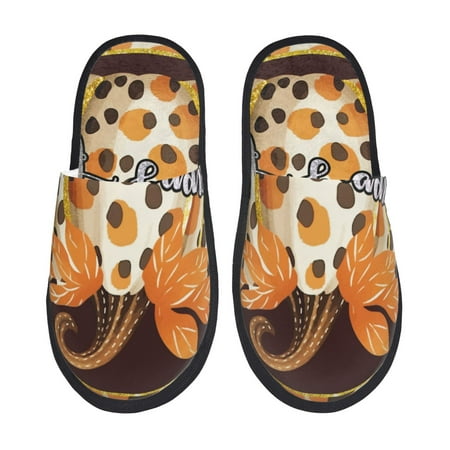 Balery Fall Farmhouse Pumpkins Slient Indoor Furry Fleece Comfort House Shoes Soft Non-Slip Home Shoes Cotton slippers House Slippers-- Medium