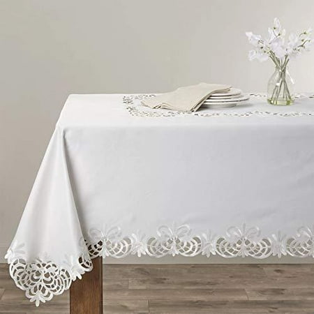 

Fennco Styles Arabella Collection Embroidery Cutwork Design Tablecloth - Ivory Table Cover for Home Décor Banquet Holiday Family Gathering and Special Events