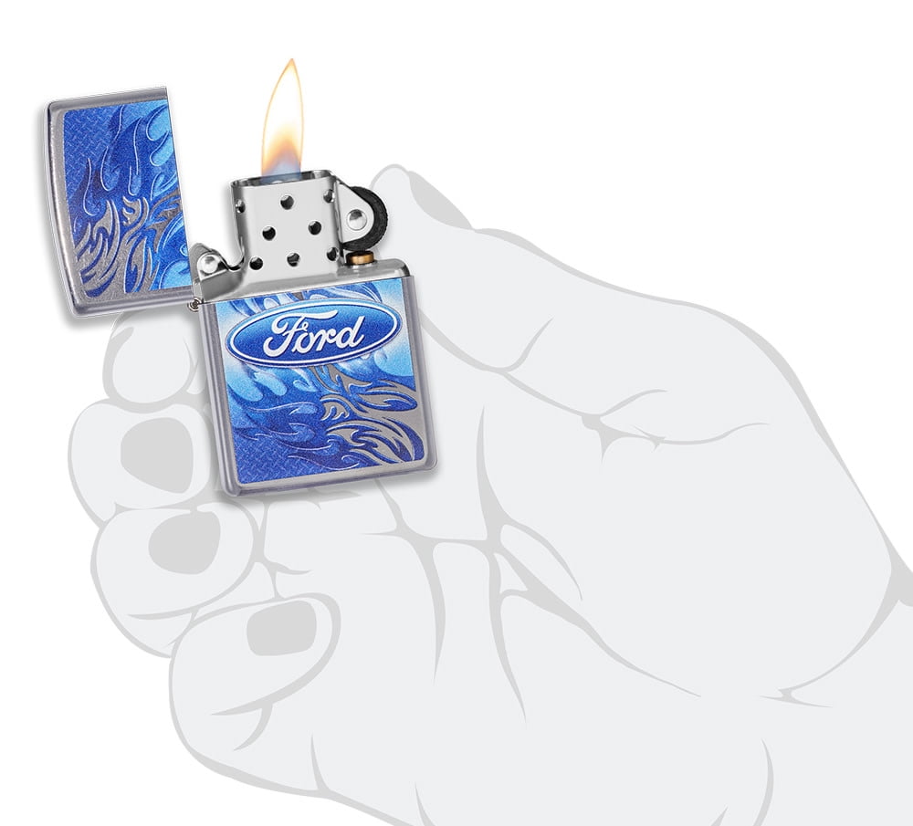 Zippo Ford Blue Flame Script in Oval Logo Street Chrome Pocket Lighter