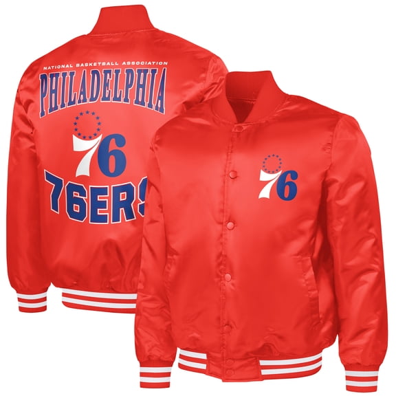 Men's G-III Sports by Carl Banks Red Philadelphia 76ers Adaptive Bold Logo Satin Varsity Jacket