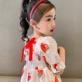 thumbnail image 4 of EnJoCho toddler Girls Cute Strawberry Ruched Dress Princess Dresses Strawberry Prints Short Bubble Sleeve Clothes Baby Kids Summer Casual Party Dresses 2-3 Years, 4 of 9