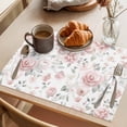 thumbnail image 3 of Pink Rose Placemats Set of 8 Modern Simple Romantic Flowers Floral Leaves Place Mats Indoor Wipeable Table Mats Washable Cloth Dining Table Placemats for Kitchen Holiday Party Home Decor 13x19 Inch, 3 of 9