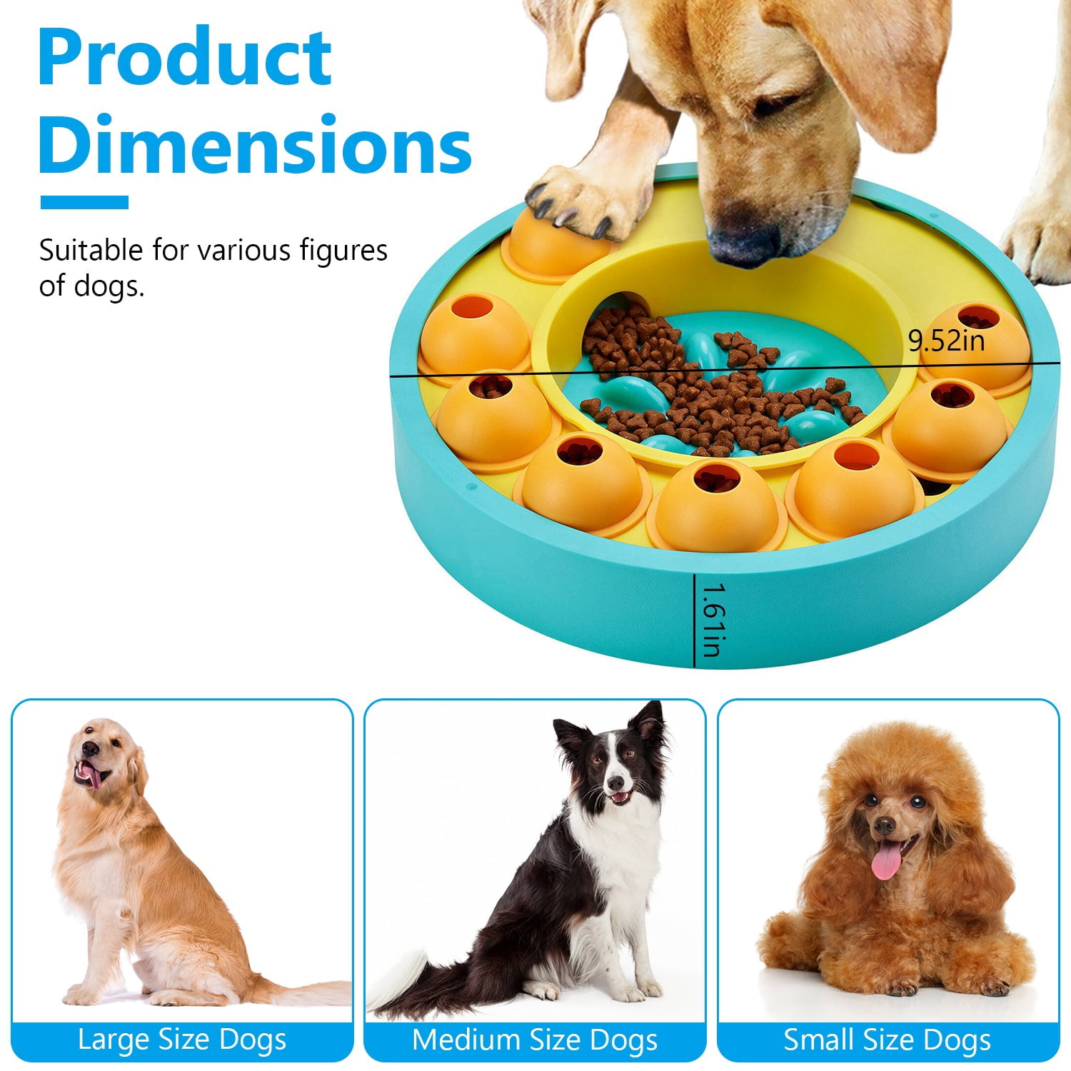 iMounTEK Dog Puzzle Toys Slow Feeder Bowl Food & Treat Training Toy for All Dog Sizes & Cats, Pet Push Slow Food Bowl, Non-Slip Smart Food Dispenser, Green