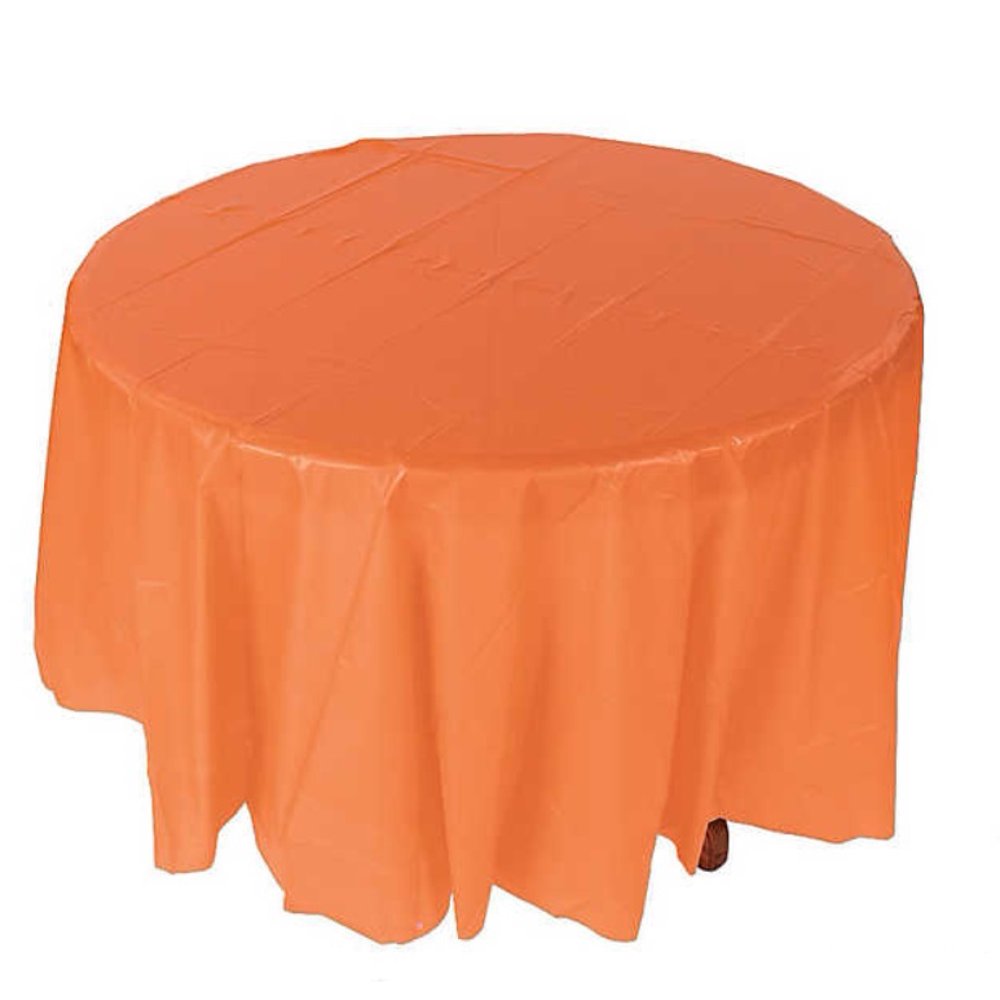 6 Piece Plastic Disposable Tablecloth 84 Inch Round Table Cover (Orange