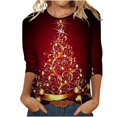 thumbnail image 1 of CHOK Chemises à Manches 3/4 pour Femmes, Col Rond Décontracté, Imprimé, Chandail d'Été Tendance, Blouses Douces et Confortables, Jaune P, 1 of 5