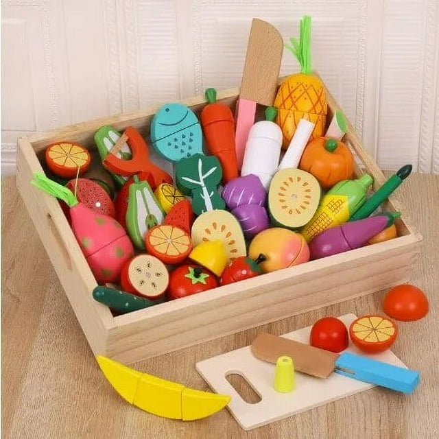 Children Wooden Puzzle Magnetic Vegetables Fruit Kitchen Simulation Play House Toy Cecilia Colorful Mini Toy Model Birthday Gift