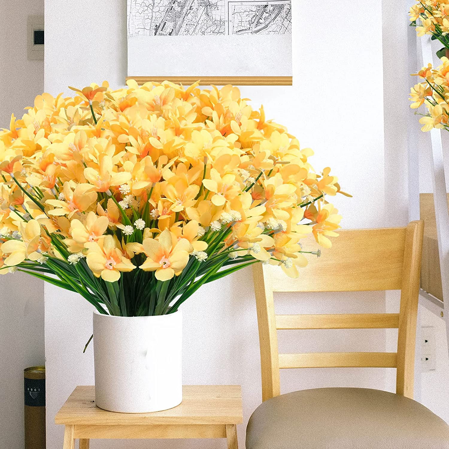 MAMOWEAR 4/8PCS Artificial Daffodils Flowers Outdoor UV Resistant Fake Silk Flowers Faux Plastic Greenery Shrubs Garden Porch Window Box Decoration