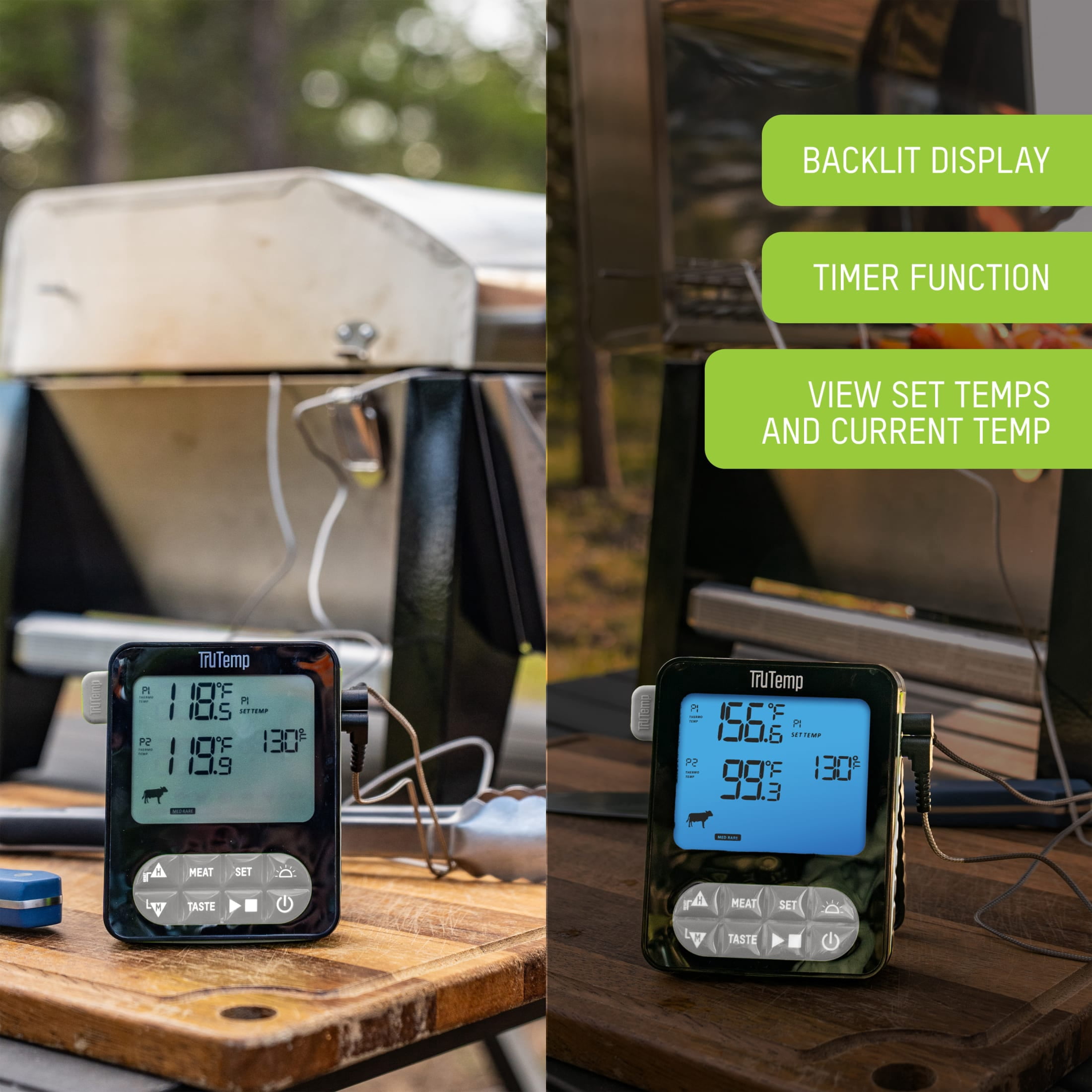TruTemp Digital Dual Probe Programmable Meat Thermometer for Grilling, Smoking, & Cooking, Gray
