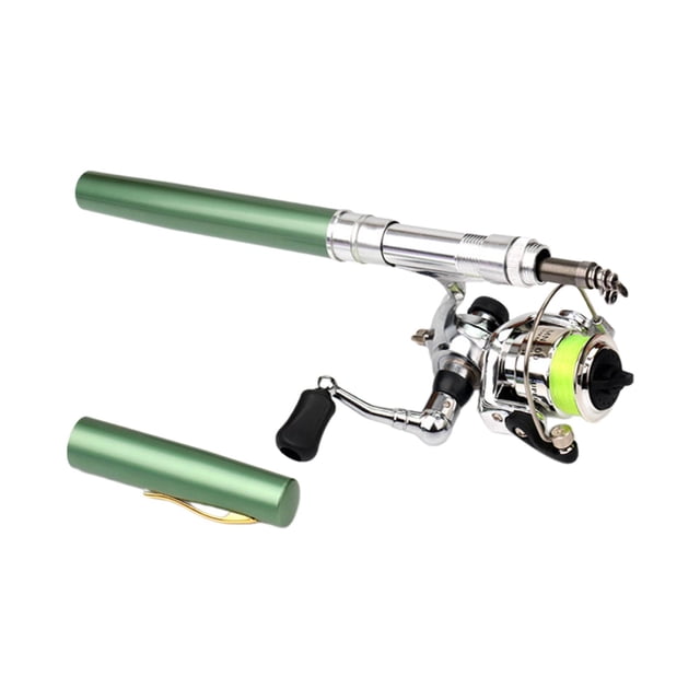 Combo de mini caña de pescar y carrete Caña de pescar telescópica compacta Mini caña de pescar Verde