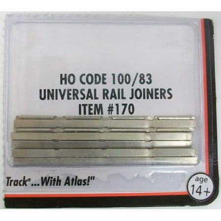 Universal Rail Joiners - Code 100/83 Nickel Silver Universal Rail Joiners 48 Pcs per Blister, #170 HO Scale Atlas