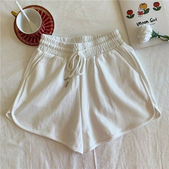 Finelylove Shorts With Pockets For Women Walking Shorts Women High Waist Rise Outdoor Activity Solid White S