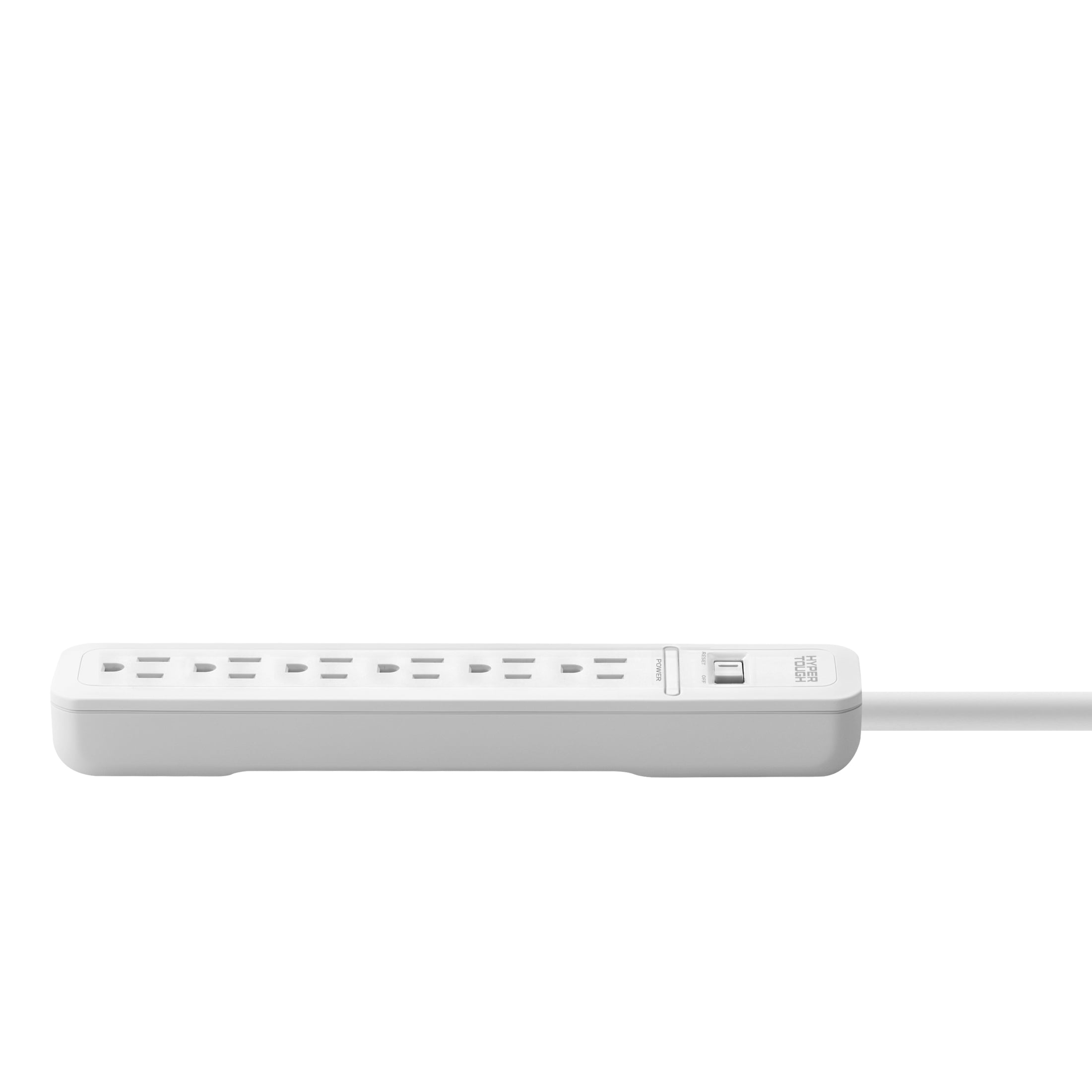 Hyper Tough 6 Outlet Surge Protector with 2.5 ft Extension Cord, White