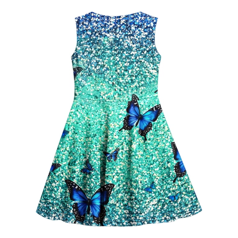 butterfly print skater dress Kiijoy Girls Butterfly Print Skater Dress Short Sleeve Dress, Sizes 2-8