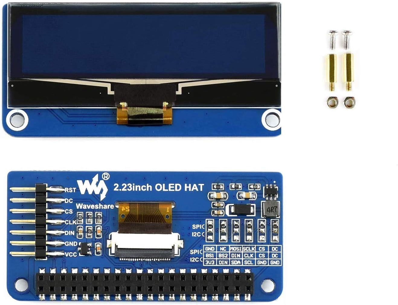 2.23 inch OLED Display HAT Compatible with /Jetson Nano/Arduino/STM32, 128×32 Pixels SPI I2C OLED with SSD1305 Driver