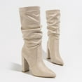 thumbnail image 5 of Dakaela Womens Slouchy Mid Calf Boots Suede Slip on Chunky Block Heel Pumps Dressy Riding Tall Boot, 5 of 7