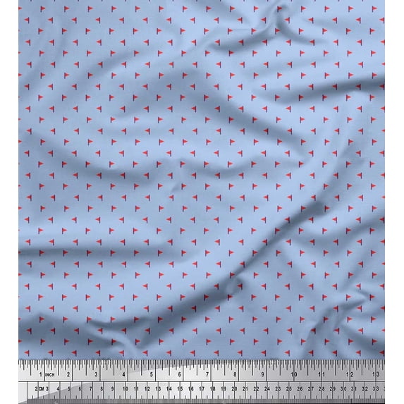 Soimoi Japan Crepe Satin Fabric Flag Small Print Fabric by The Yard 42 Inch Wide
