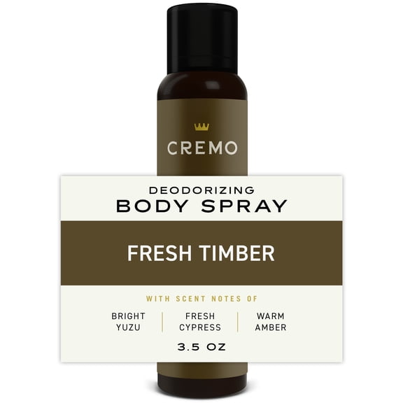 Cremo Body Spray Deodorant for Men, Fresh Timber Scent, 3.5 oz