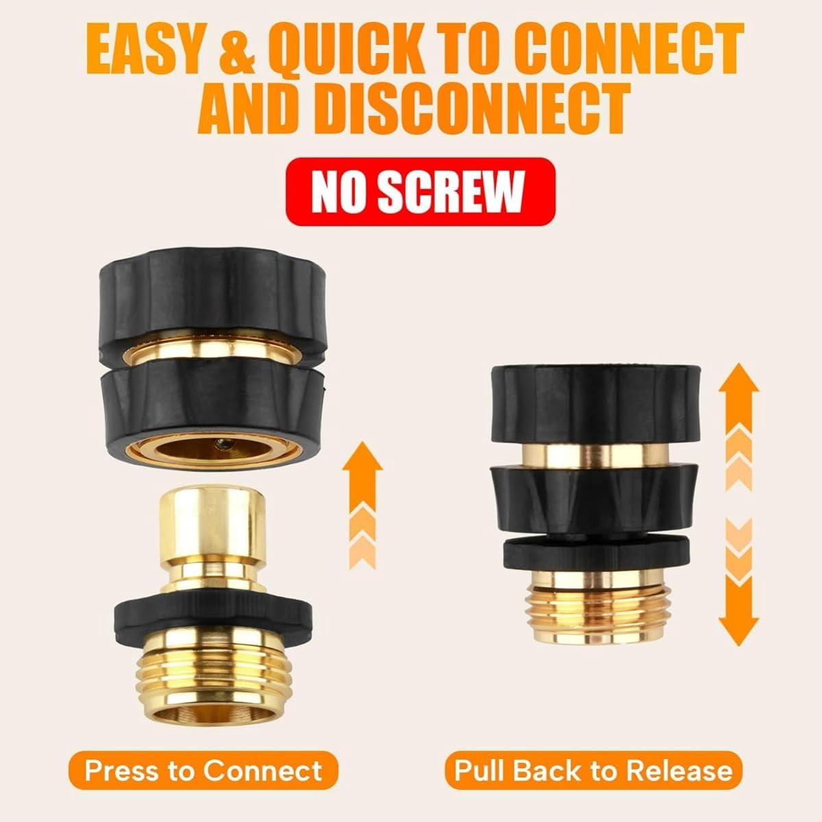 3/4 Inch Garden Hose Quick Connect Kit, Male Female Hose Connector Adapter, Heavy Duty Leakproof Garden Pipe Fittings for Outdoor Irrigation
