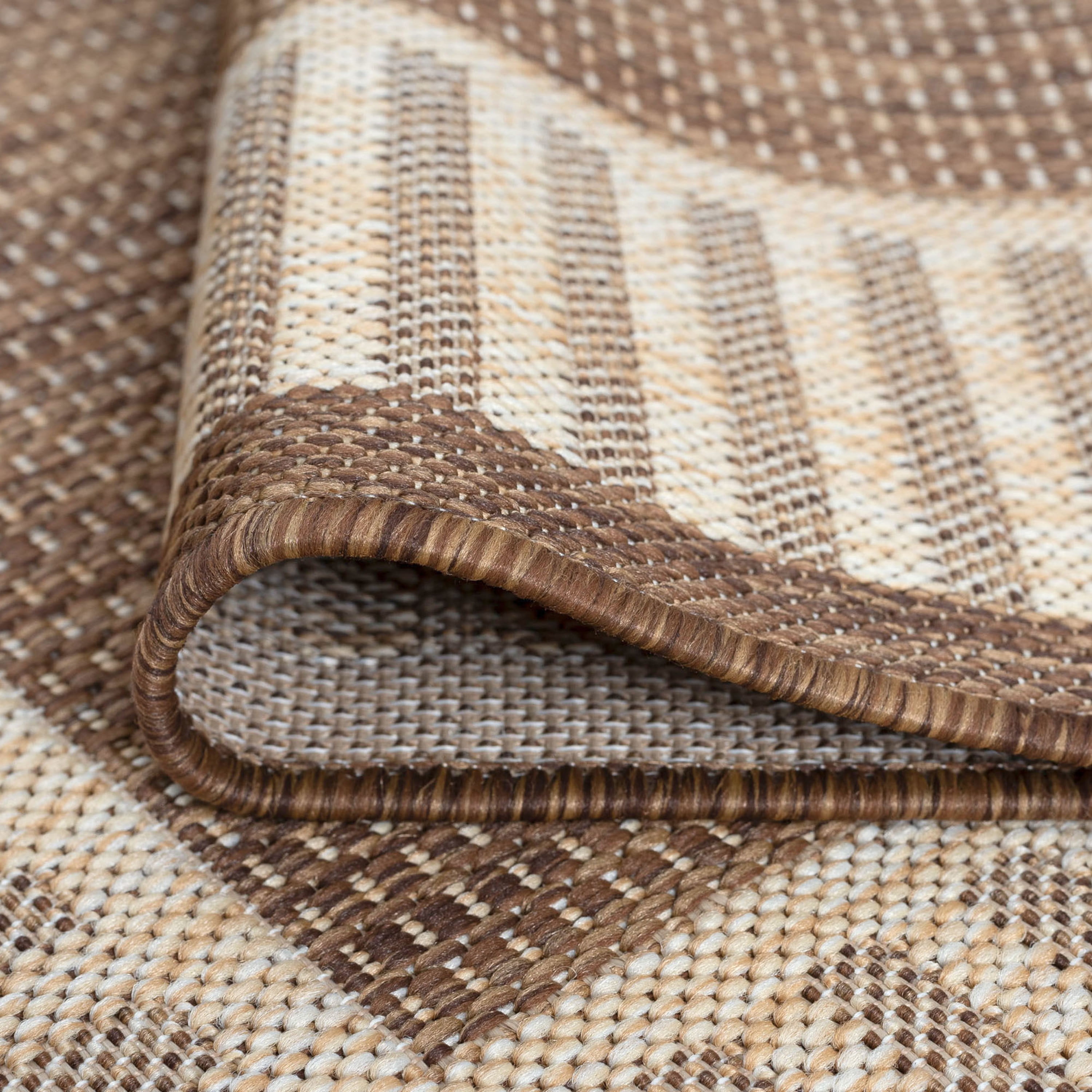 8x10 Water Resistant, Large Indoor Outdoor Rugs for Patios, Front Door Entry, Entryway, Deck, Porch, Balcony | Outside Area Rug for Patio | Brown, Striped Border | Size: 7'10'' x 10'2''