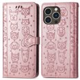 thumbnail image 2 of Allytechgroup Flip Wallet Case [Cat & Dog Cute Embossed Pattern] for iPhone 14 Pro with Card Slots Cash Holder, Magnetic Clasp Shockproof Kickstand Cover with Hand Strap, Rosegold, 2 of 9