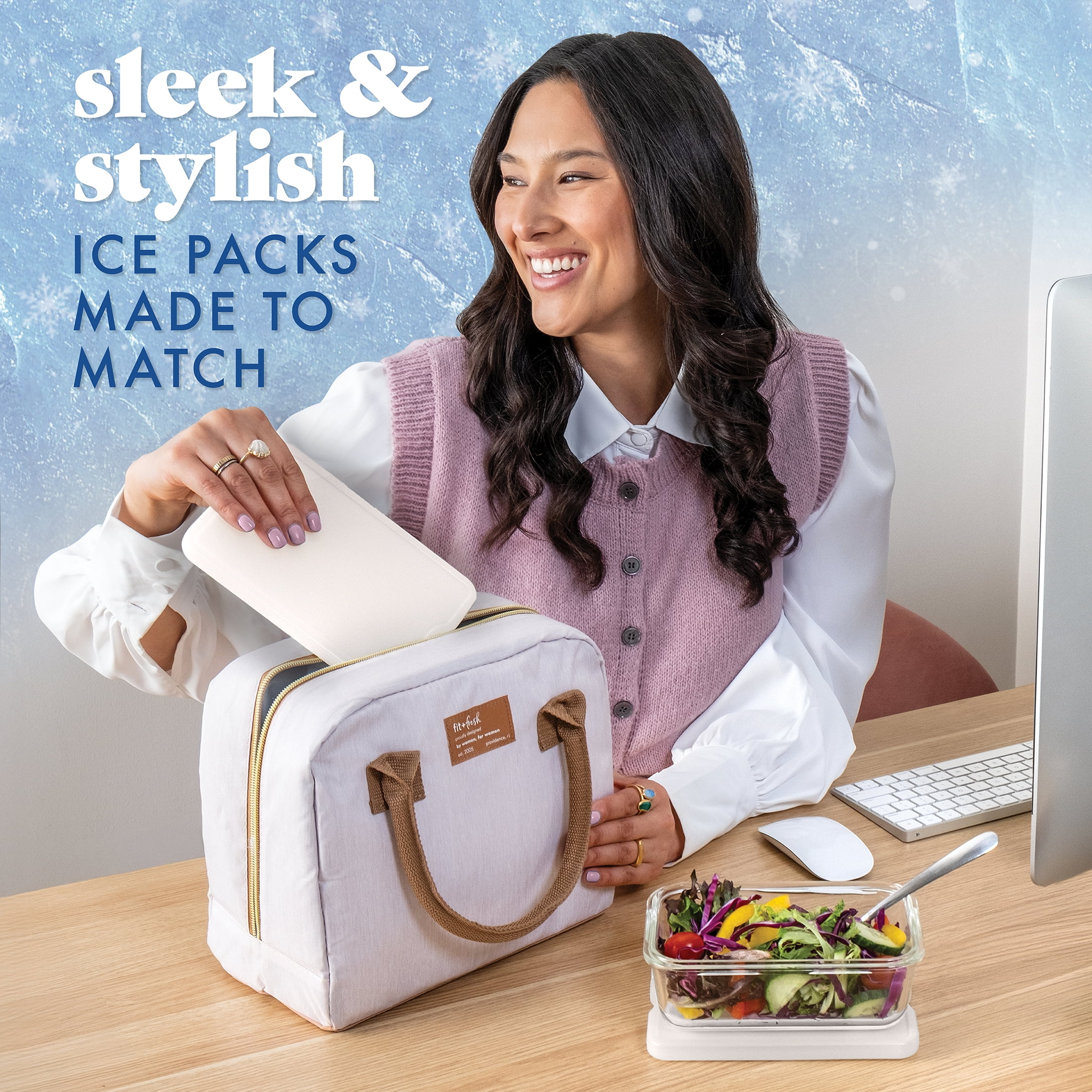 Cool Coolers by Fit & Fresh XL Slim Ice Packs, Space Saving Reusable Ice Packs for Lunch Boxes, Freezer Packs, Reusable Ice Packs for Lunch Boxes & Coolers, 4pk, Ivory