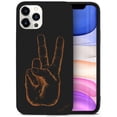 thumbnail image 1 of Case Yard Wooden Case for iPhone-12/12-Pro Soft TPU Silicone cover Slim Fit Shockproof Wood Protective Phone Cover for Girls Boys Men and Women Supports Wireless Charging Peace Hand Sign Design, 1 of 7