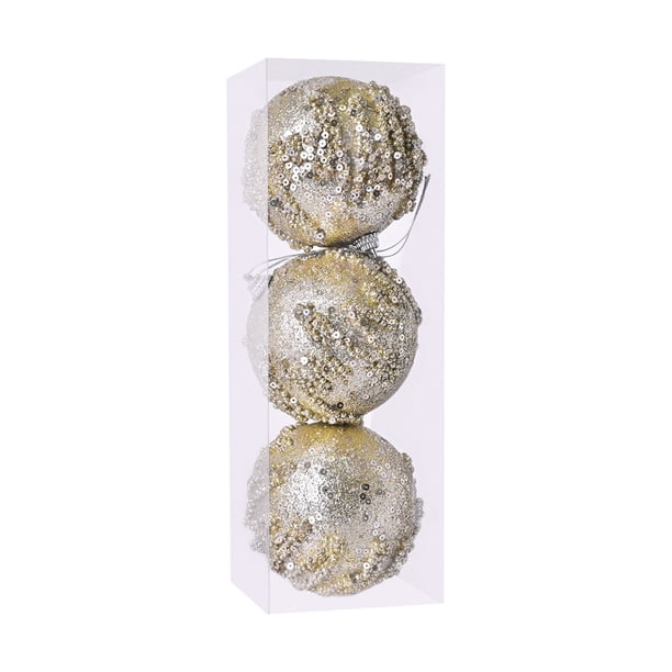 Champagne Sparkle Sequin Ornament Ball, Shatterproof Christmas Tree Decorations for Holiday Party Festive Home Decor, Elegant Glittering Hanging Bauble for Xmas Celebration