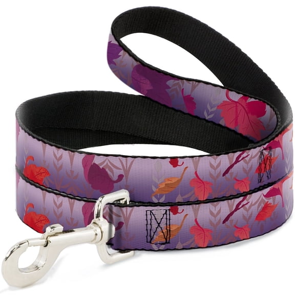 Disney Pet Leash, Dog Leash, Frozen II Swirling Leaves Floral Trim Purples Reds, 4 Feet Long 0.5 Inch Wide