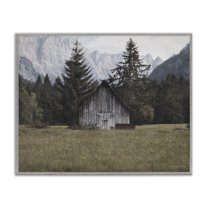 Stupell Industries Rustic Cabin Landscape Landscape Painting Gray Framed Art Print Wall Art, 14 x 11