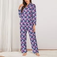 thumbnail image 2 of Fuzoiu Skull Flower Blue Print Women's Long-Sleeved Pajama,Lounge Button Down Nightwear,Womens Notch Collar Pajama Set-Medium, 2 of 7