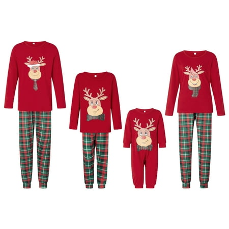 

ELF Family Matching Christmas Pajamas Set Deer Head Plaid Print Holiday Pajamas Sleepwear Dad Mom Kids PJs