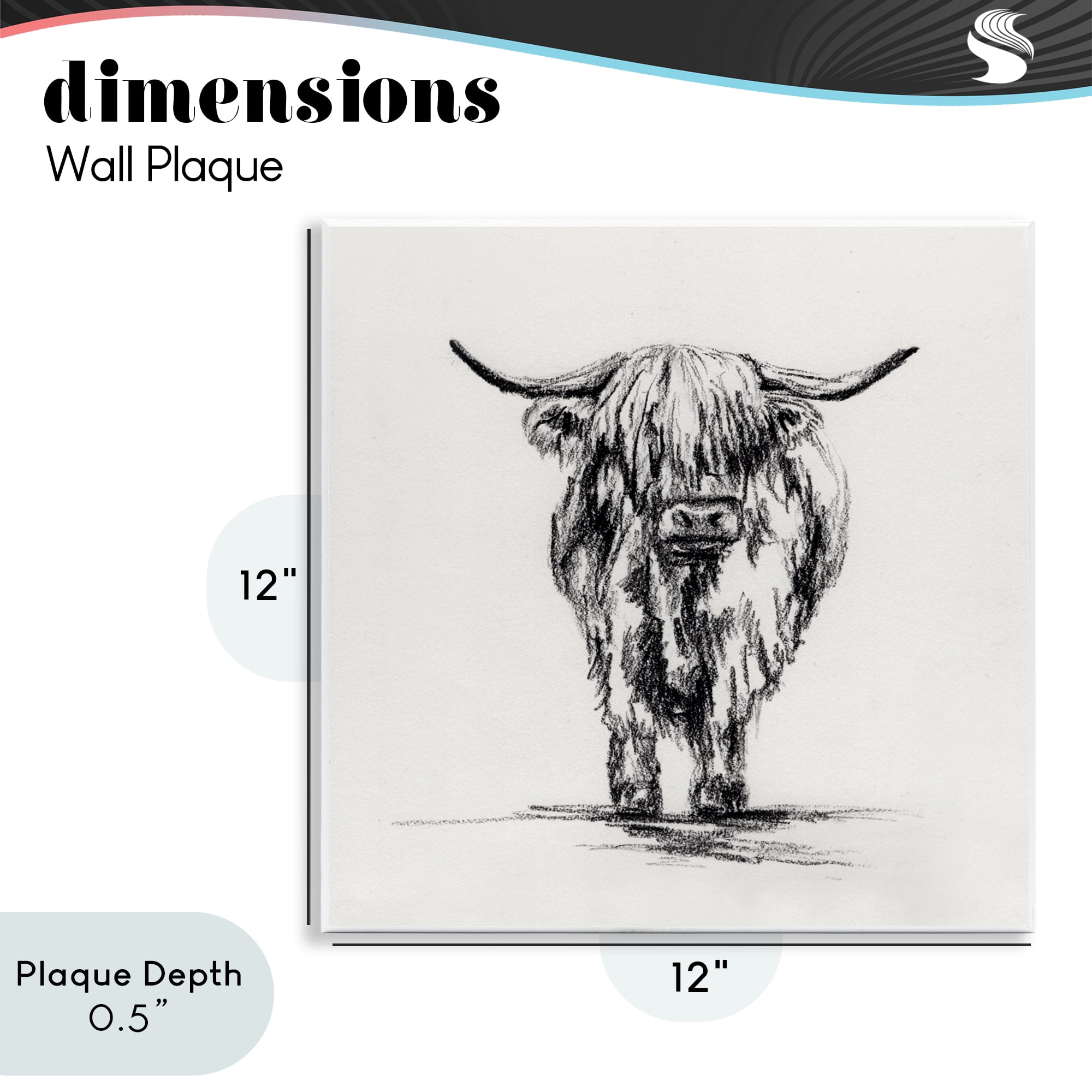 Stupell Industries Highland Cow in Charcoal Wall Plaque Art, design by Leah Noel Art
