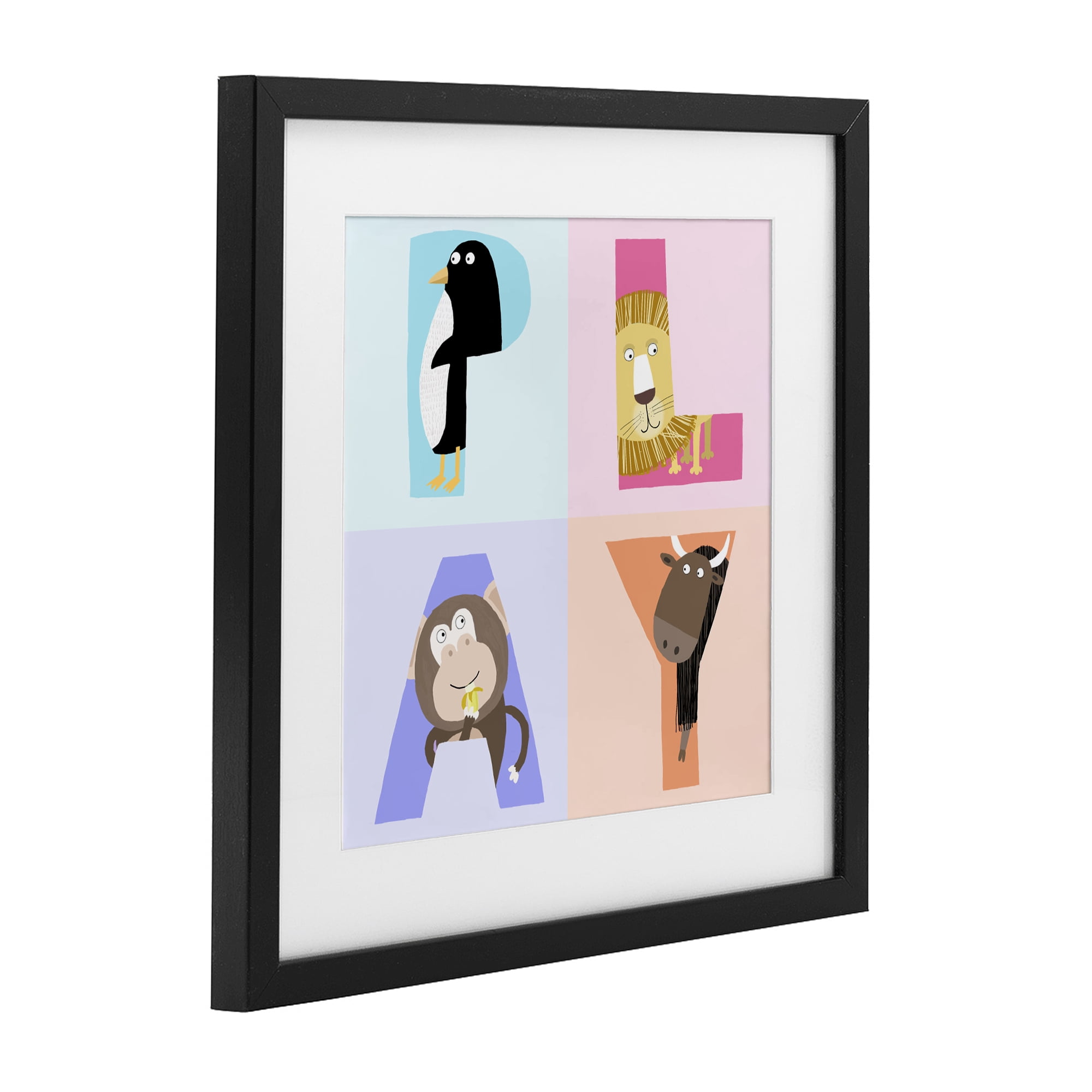 Stupell Industries Play Letters Squares with Animals Black Framed Print Under Glass, design by Carla Daly