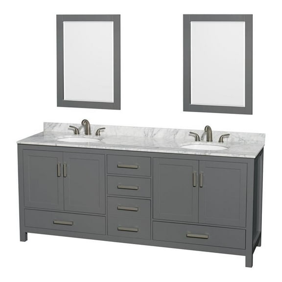 Wyndham Collection Sheffield 80" Wood Double Bathroom Vanity in Dark Gray/White
