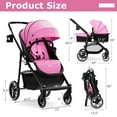 thumbnail image 4 of INFANS 2 in 1 Baby Stroller, High Landscape Infant Stroller, Foldable Pushchair with Adjustable Canopy, Cup Holder, Storage Basket, Suspension Wheels (Pink), 4 of 8