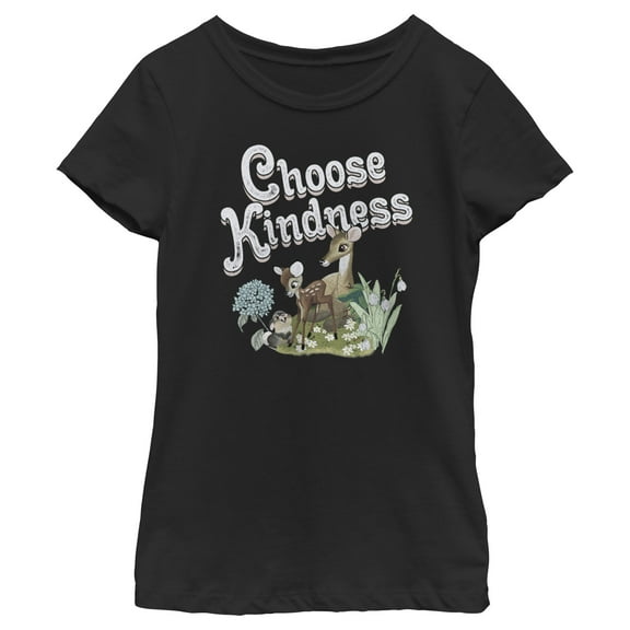 Girl's Bambi Choose Kindness  Graphic Tee Black Large