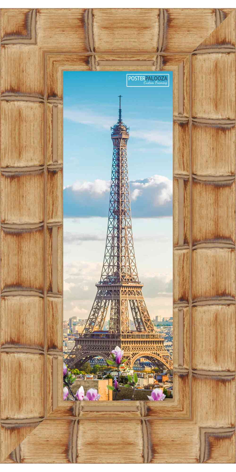 14x40 Natural Wide Bamboo Picture Frame - UV Acrylic, Foam Board Backing, Hanging Hardware