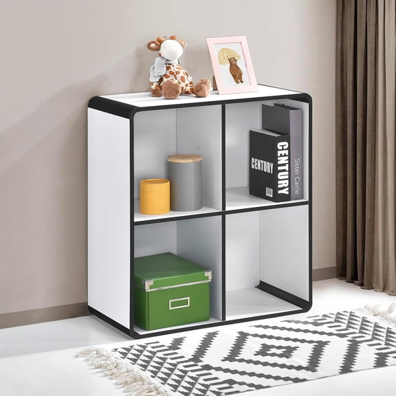 Dothan Wood 4-Cubed Open Bookcase - Storage Shelf Organizer Bookshelf (White)