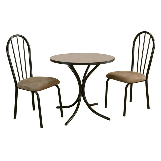 Sunset Trading 3 Piece Linen Dinette Set Small Round Dining Table With Two Padded Chairs Brown Metal Com Sunset Trading 3 Piece Linen Dinette, Small Round Table For Two