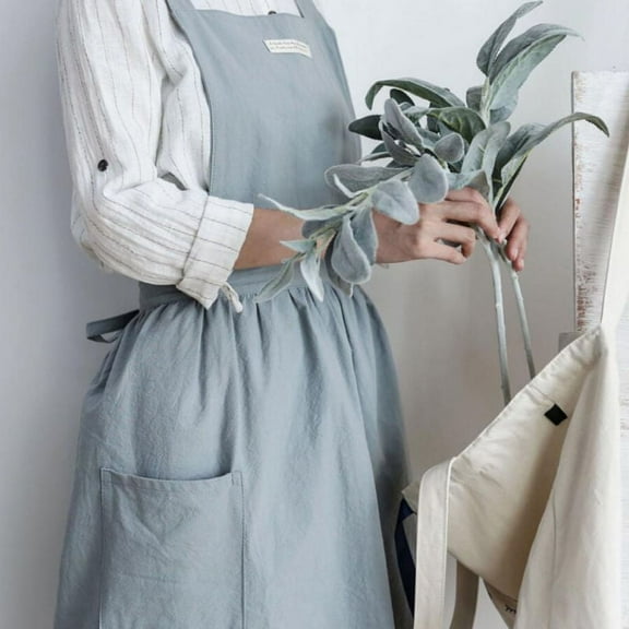 Soft Cotton Apron Solid Color Halter Cross Bandage Aprons Japanese Style Kitchen Cooking Clothes Gift for Women Chef Housewarming