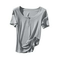thumbnail image 3 of Alllist Gray Spring Tops for Women Solid Button Scoop Neck Short Sleeve T-Shirts Blouses for Women, 3 of 9