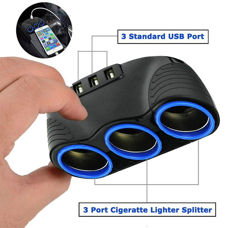 120W 3-Socket 3 USB Charging Port Cigarette Lighter Splitter, EEEkit Car  Charger Power Adapter with Blue LED Light, DC 12V/24V Multi-Power Outlet  Fit for GPS, Dash Cam, Smart Phones, iPad 