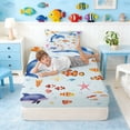 thumbnail image 5 of Manfei Watercolor Dolphin Clownfish Jellyfish Twin Sheet Sets for Kids Boys and Girls, Ocean Marine Life Print Bedding 3 Pieces, 1 Flat Sheet, 1 Fitted Sheet and 1 Pillowcase, 5 of 6