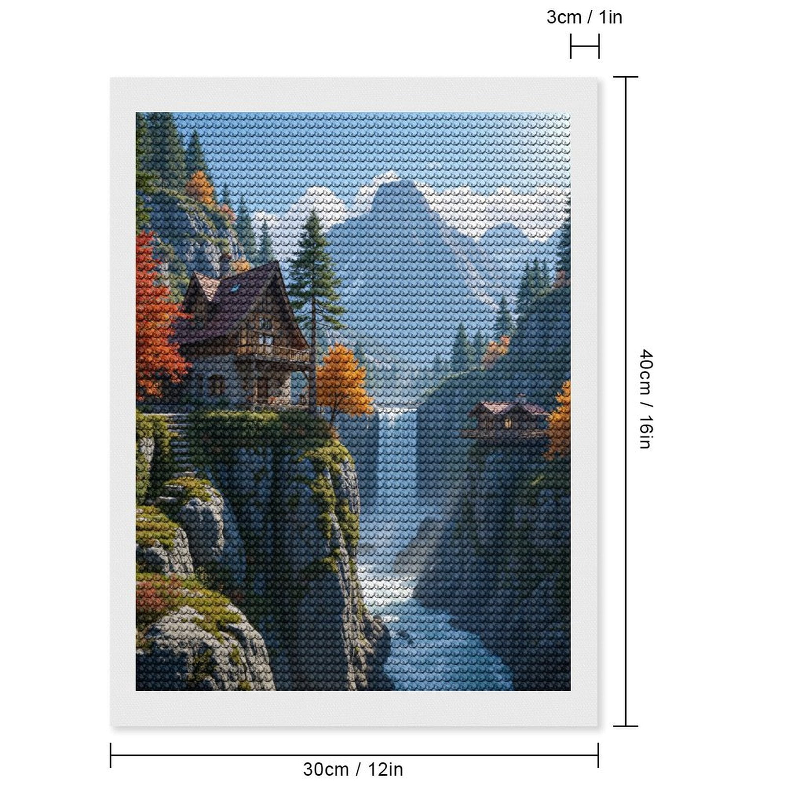 Diamond Art Kits for Adults, Mountain Cabin Waterfall Autumn View 5D Diamond Painting Kits for Adults Beginners, DIY Full Drill Diamond Painting, Gem Art and Crafts 12x16