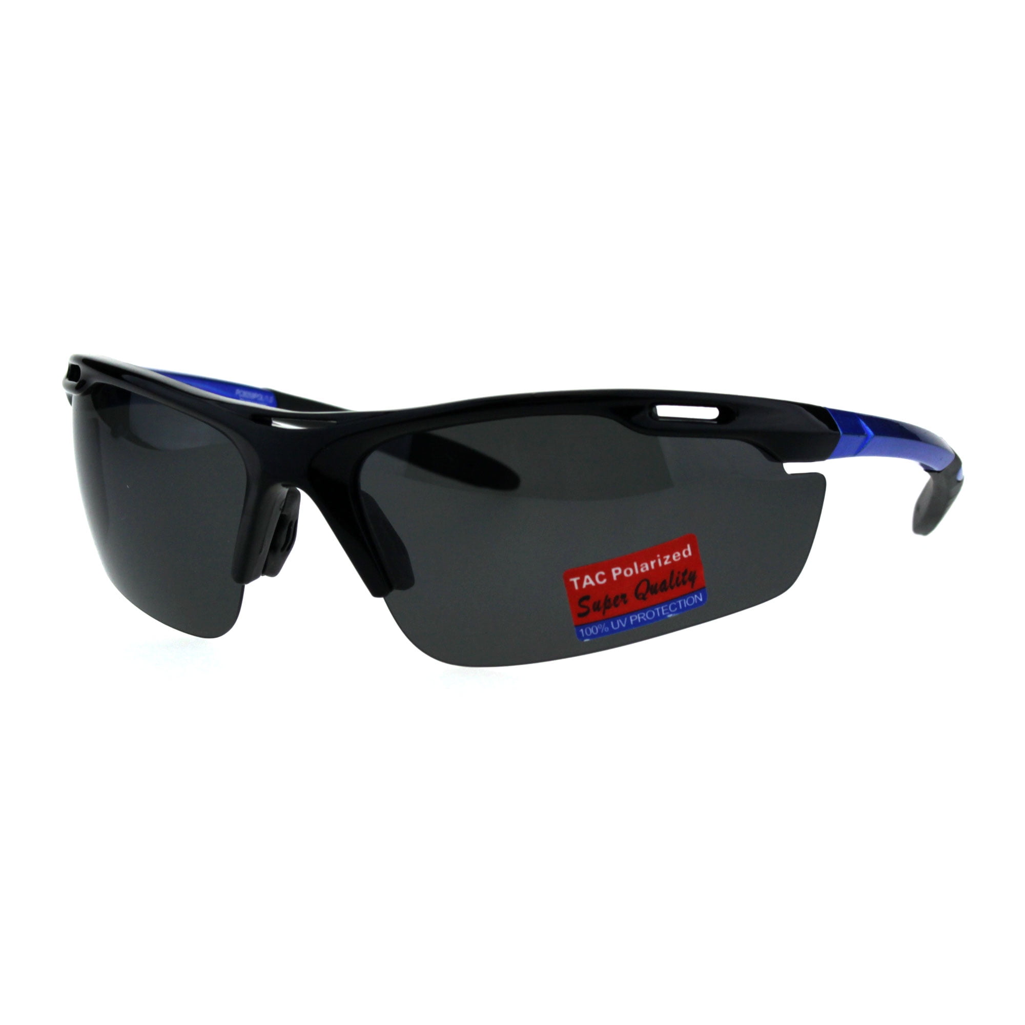Polarized Antiglare Mens Runners Half Rim Sport Light Weight Sunglasses Black Blue Black
