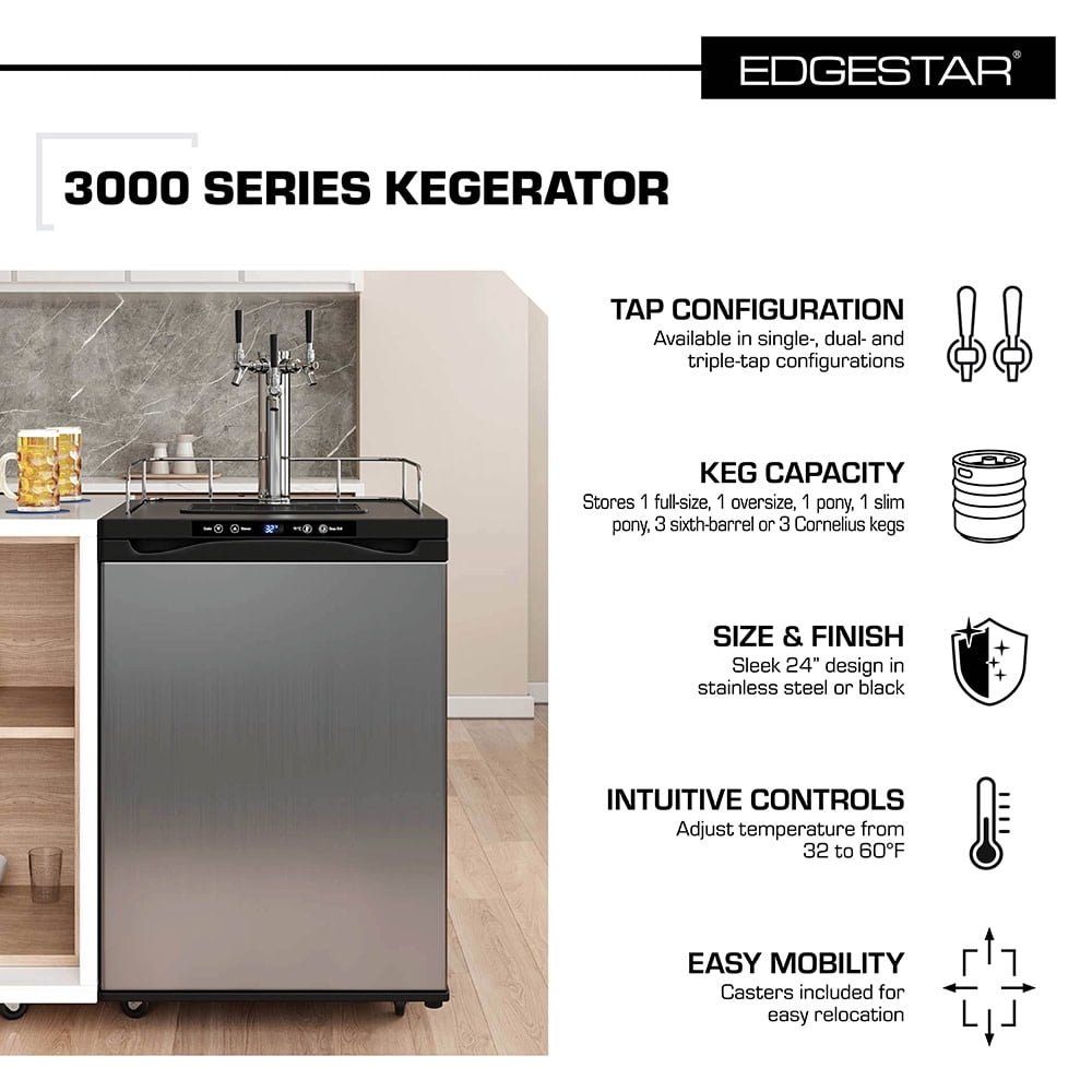 Edgestar Kc3000twin 24" Wide Freestanding Double Tap Kegerator - Stainless Steel