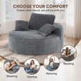 thumbnail image 4 of Hawsaiy 56.3" Oversized Round Chaise Lounge Sofa, Deep Seat Sleeper Loveseat with 3 Supportive Pillows, Wide Armrest, No Assembly Required, Corduroy Fabric Sofa Bed for Living Room or Bedroom, 4 of 10
