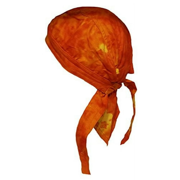 Tie Dye Skull Cap Doo Rag 60s Hippie Bandana Red-Orange Yellow