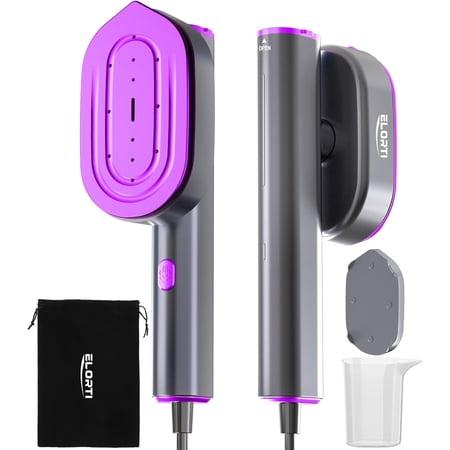 ELORTI Travel Steamer for Clothes, Handheld & Portable 2-in-1 Design, 10s Rapid Heat, 1200W Rotating Head, Compact Size 110–120V Travel, Home